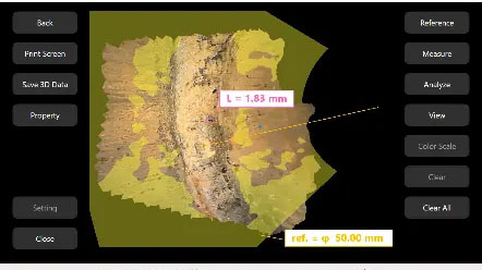 在点到曲面测量模式下显示的焊接样品。
