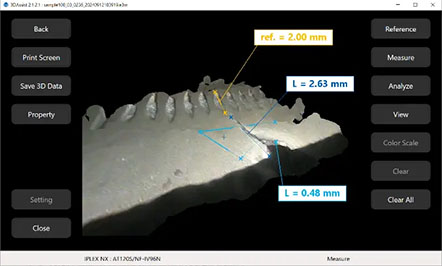 机翼的3D视图，提供距离和深度测量值。