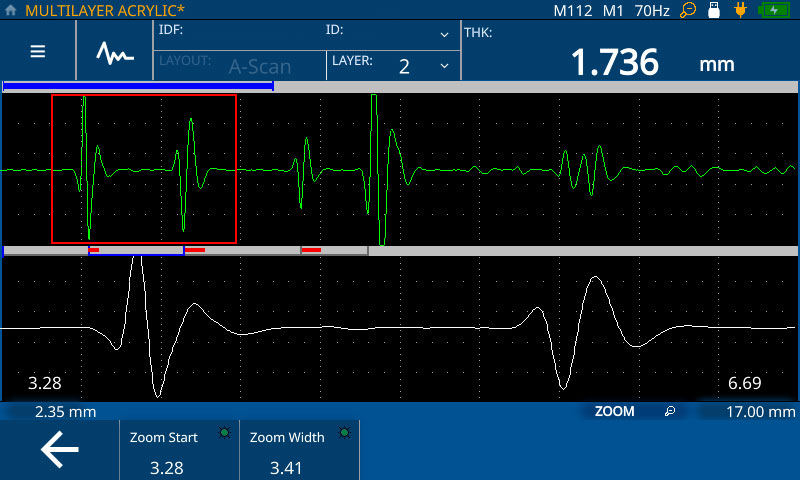 放大图:超声厚度测量的放大图