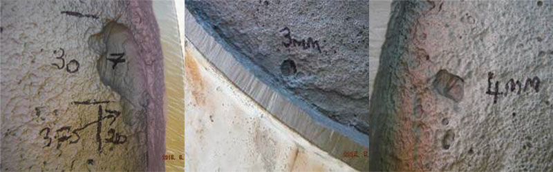 显示工艺管道拆除和表面预处理后的各种点蚀情况