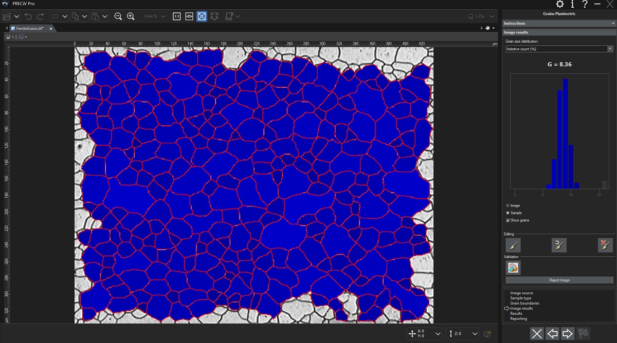 使用平面测量法分析晶粒