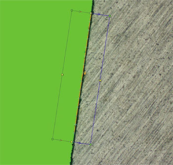The software automatically recognizes any points in the box that have strong contrast between the sample and the illumination as an edge.