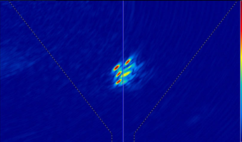 簇状孔隙的TFM成像（簇状孔隙是带有焊剂涂层的电极受潮的结果）在焊接过程中，湿气被加热，变成气体，并被困在焊缝中。