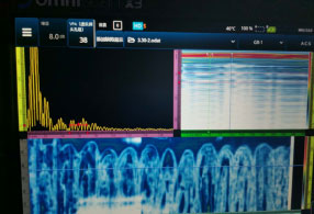 on a A-scan, C-scan, and S-scan results on an Evident OmniScan X3 phased array flaw detector on battery adhesive inside an electric vehicle (EV)