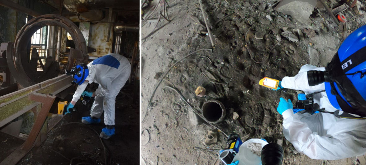 在切尔诺贝利核电站,使用手持式XRF分析仪对放射性污染进行分析