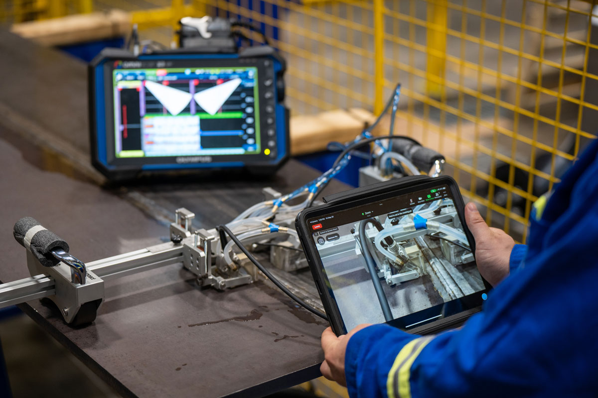 连接的平板电脑上的OmniScan X3远程协作服务实时视频传输功能