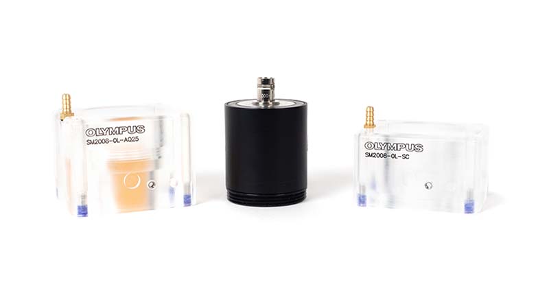 SM2008-0L-AQ25（左）；M2008 0.5 MHz 探头（中）；SM2008-0L-SC（右）。