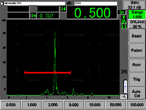 合格螺栓，底面回波上的闸门